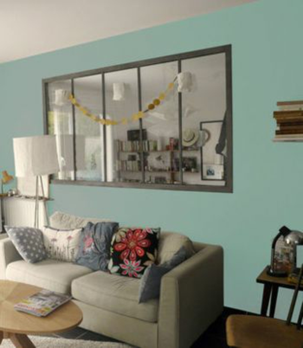 živé nápady mátový zelený obývací pokoj barvy stěny dekorace