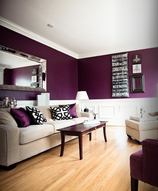 živé nápady obývací pokoj skvělé barvy stěny design fialové