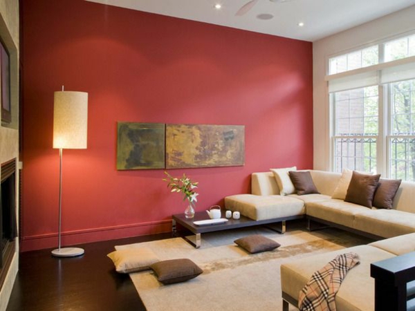 客厅落地灯颜色墙壁装饰红色绘画的生存想法