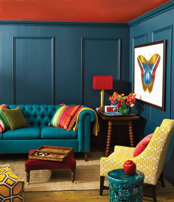 živé nápady povrch obývací pokoje barvy stěny design červená