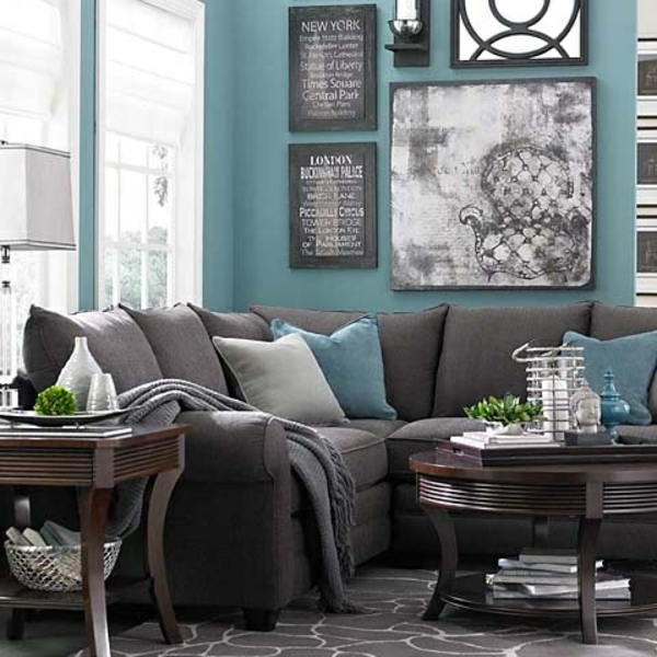 domácí dekor rodinný pokoj barvy stěny design pohovky polštáře