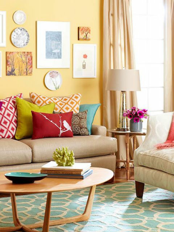 mesa de sofás de sala de estar colores redondos diseño de pared