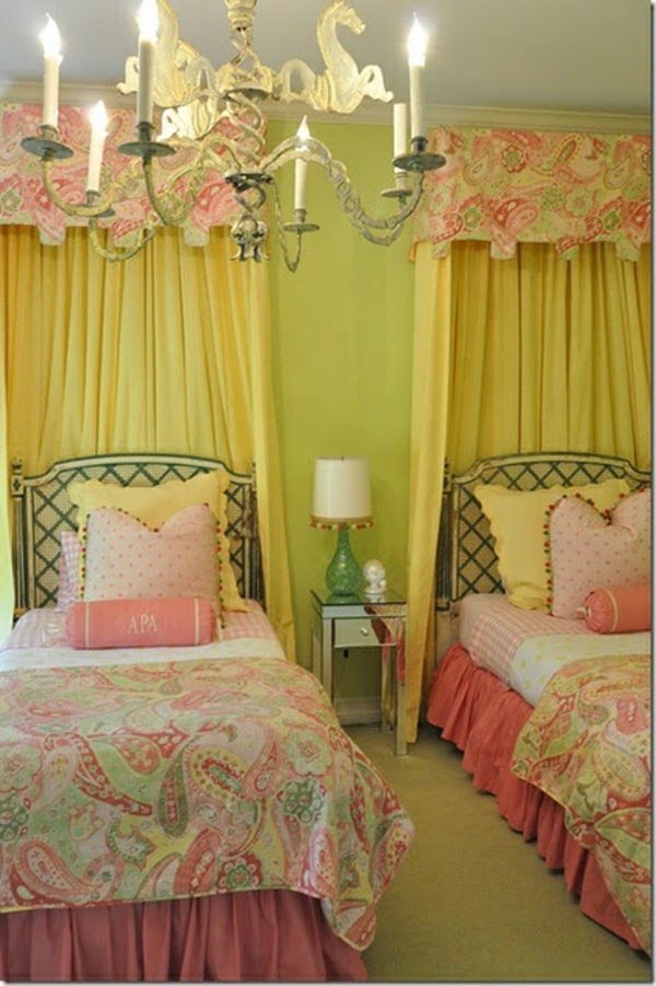 farve ideer soveværelse grønne himmel senge