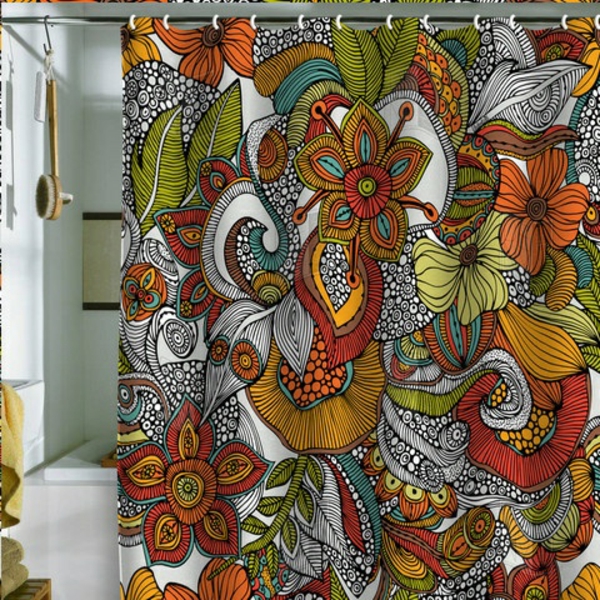 dekorasjon forslag gardiner dusj gardiner blomstermønster