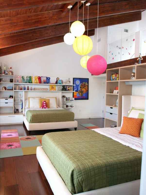living room youth room with sloping 2 beds
