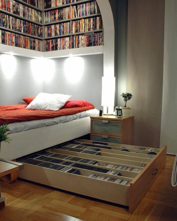 ungdomsrum form bøger seng opbevaringsrum
