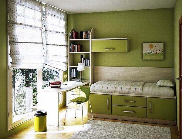 家庭装饰绿色墙壁设计书桌