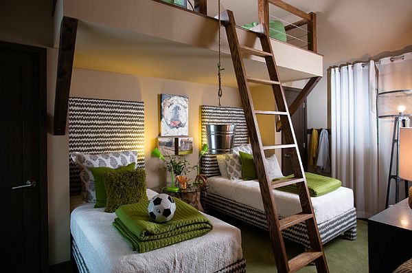 Jugendzimmergestaltalt双层床楼梯绿色装饰的想法