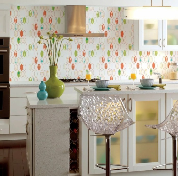 σπίτι διακόσμηση κουζίνα φανταχτερό ταπετσαρία τοίχο με χρωματιστό μοτίβο