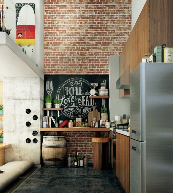 gyvos idėjos virtuvės plytų siena atnaujina interjerą