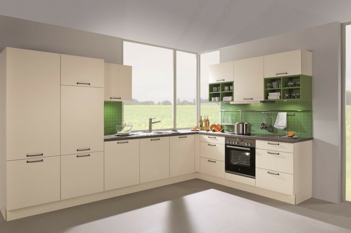 Décor à la maison cuisine cuisine armoires de cuisine vert cuisine arrière mur lumière gris mur peinture