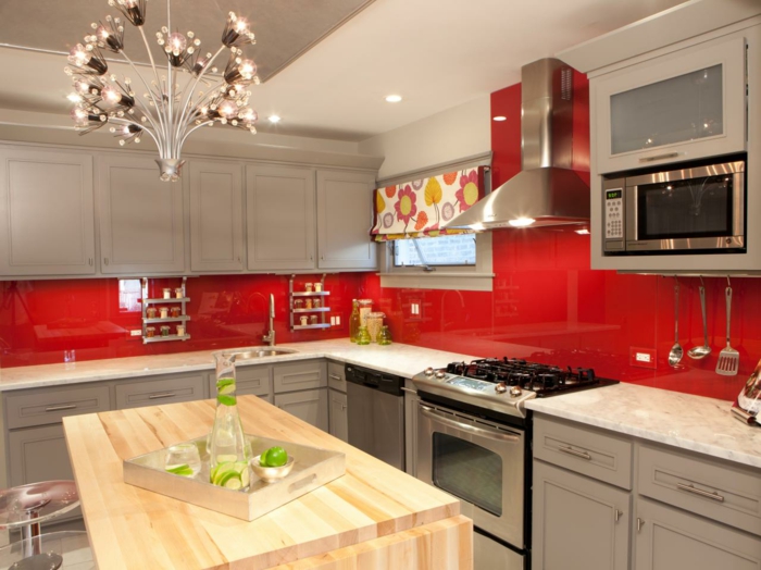 домашна кухня кухня червен стилен полилей кухненски остров