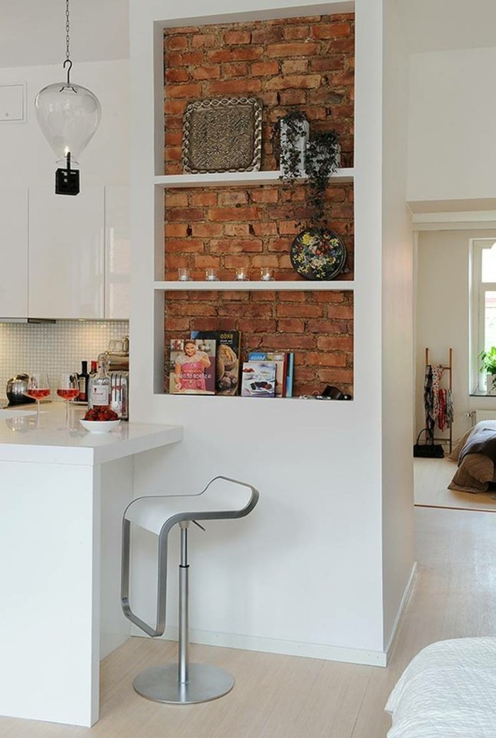 gyvos idėjos virtuvės gražūs akcentai įdėti plytų siena