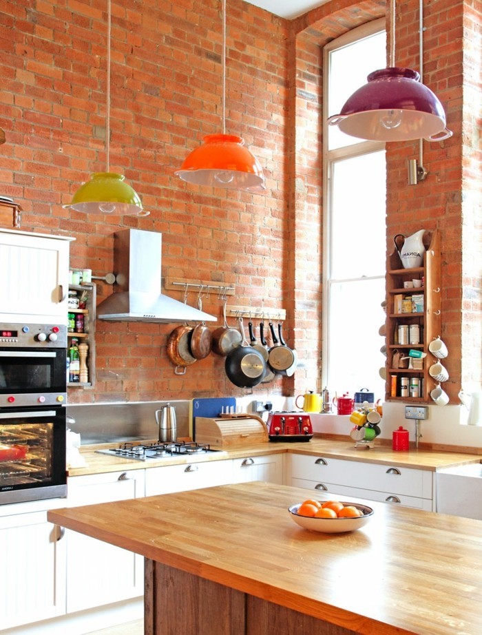 أفكار ديكور المنزل جدار المطبخ تصميم مع الطوب