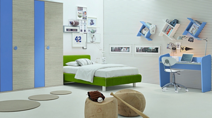 生活的想法孩子房间绿色床花式凳子