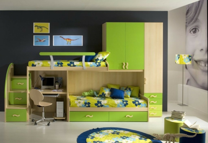 Wohnideen børnehave høj seng grønne møbler foto tapet
