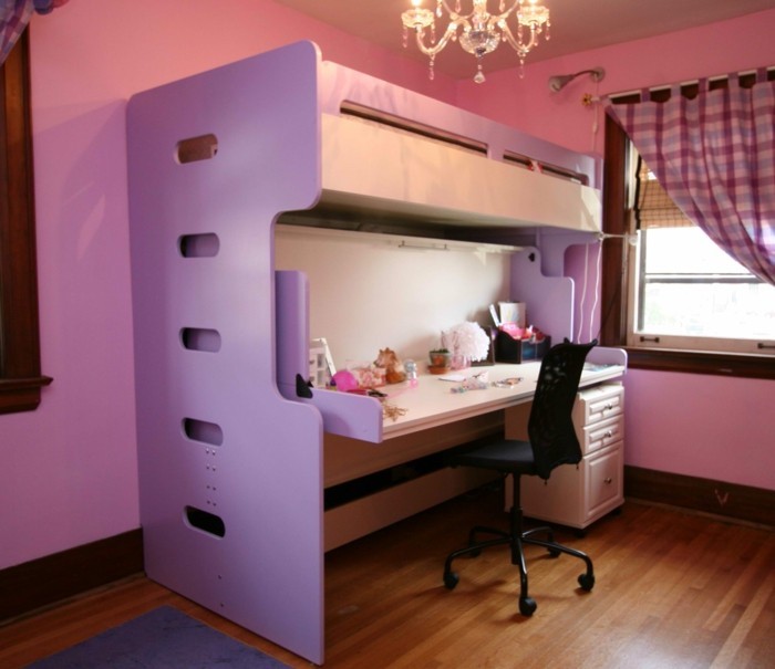 wohnideen pépinière nursery lit violet lumière rose mur peinture