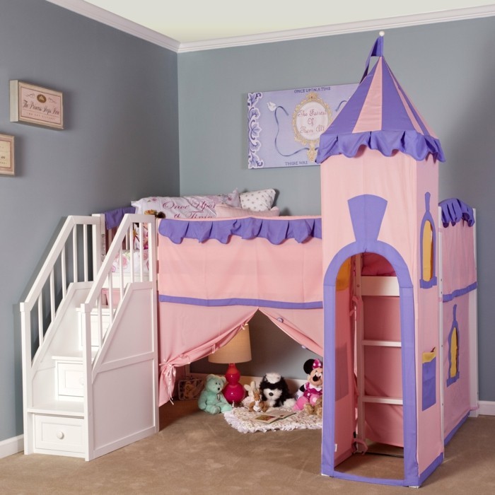 أفكار المنزل الحضانة الأطفال عالية سرير فتاة الجدران الرمادية