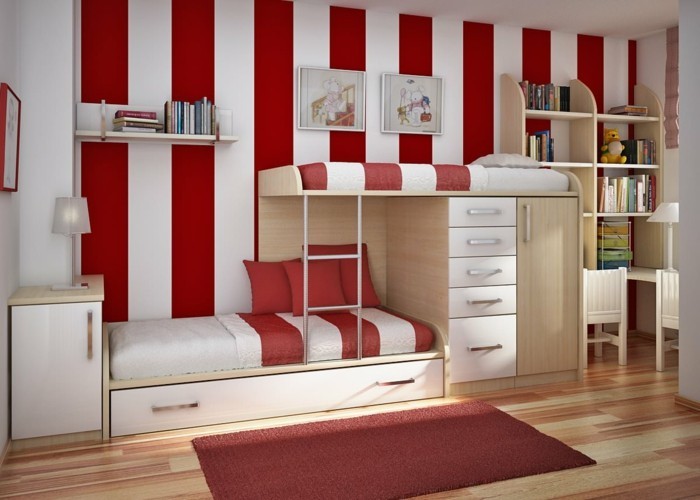 Wohnideen nursery red carpet crib stripes wall design