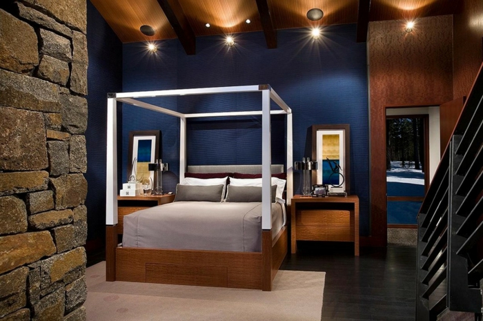 decoración para el hogar decoración de dormitorio alfombra azul oscuro con dosel