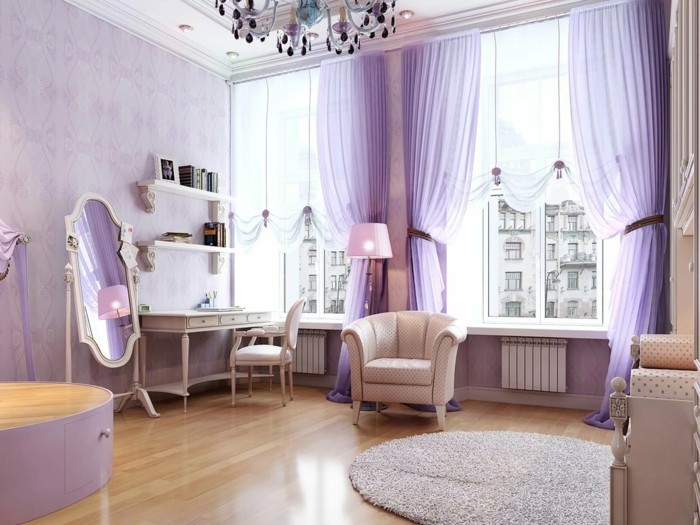Wohnideen卧室花哨的通风窗帘，浅紫色