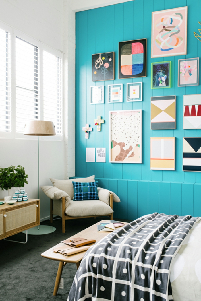 decoración del hogar dormitorio paredes azules decoración de la pared planta patrón de la tela