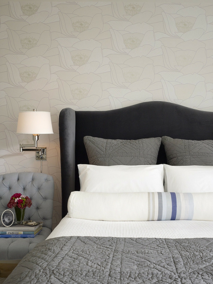 家居装饰卧室花卉装饰灰色家具美丽的壁纸