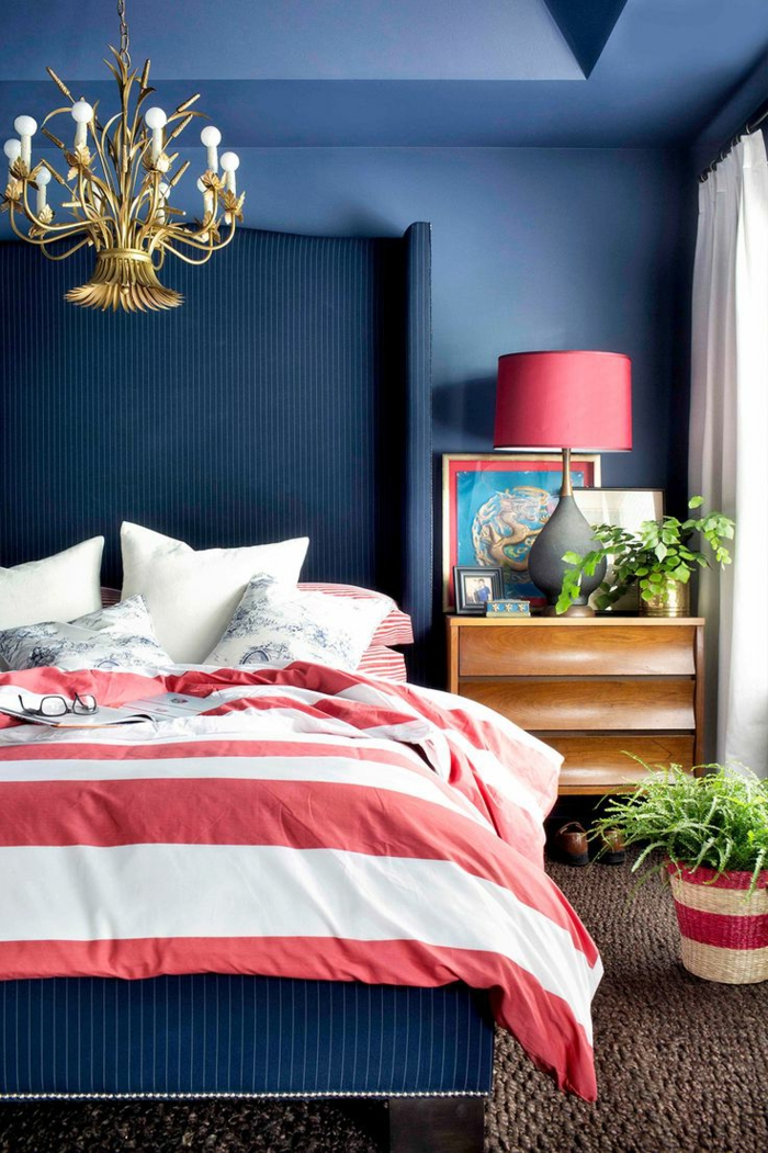 decoración para el hogar dormitorio azul oscuro patrón de rayas ropa de cama