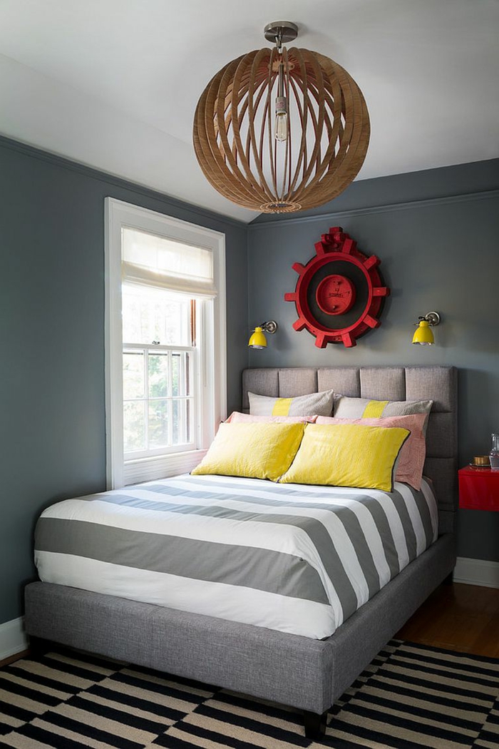 生活的想法卧室彩色口音灰色墙壁带地毯小房间