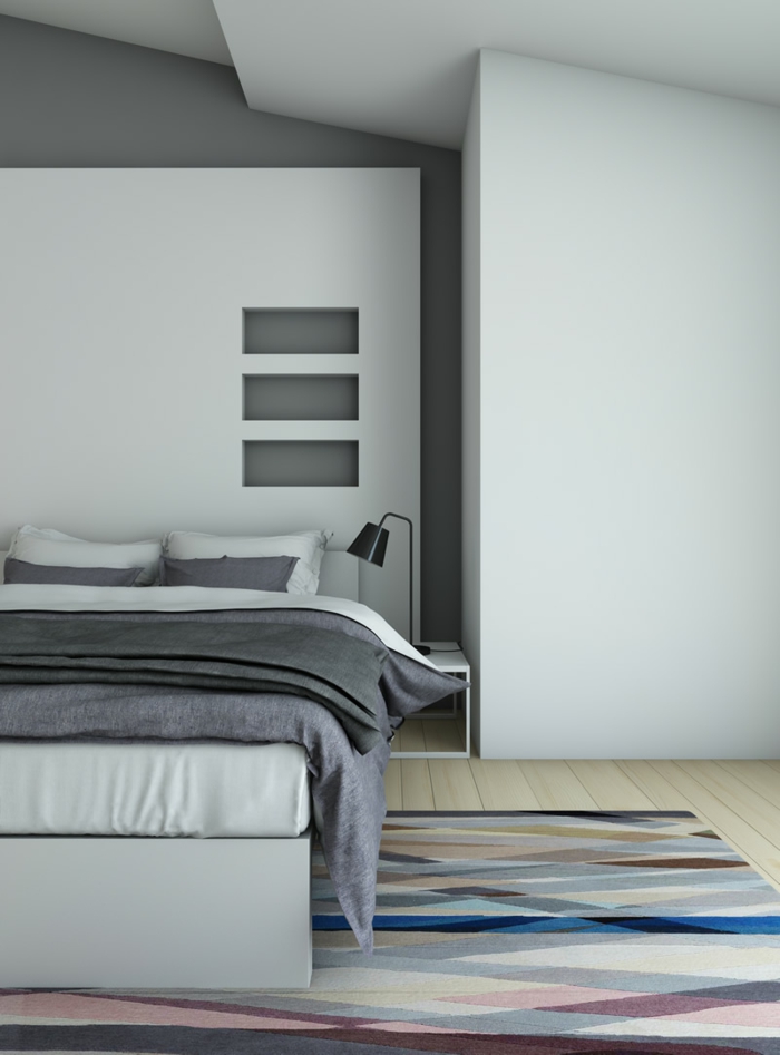 生活的想法卧室彩色地毯灰色墙