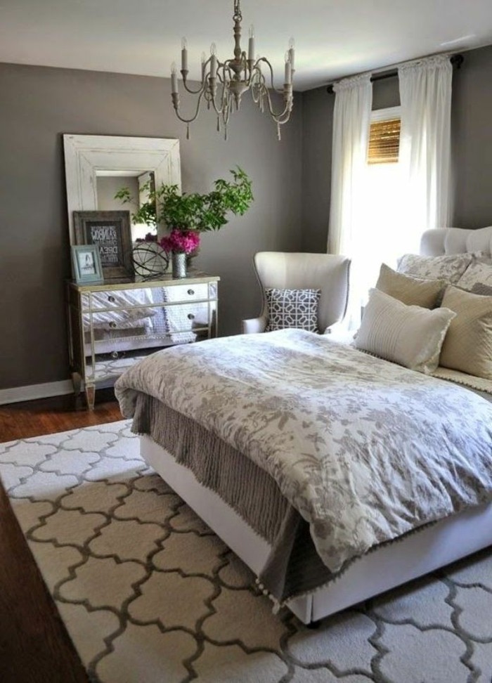 生活理念卧室灰色墙地毯图案木地板美丽的抽屉