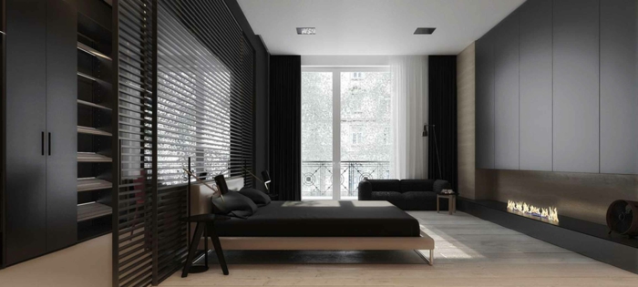 生活理念卧室现代壁炉黑色沙发
