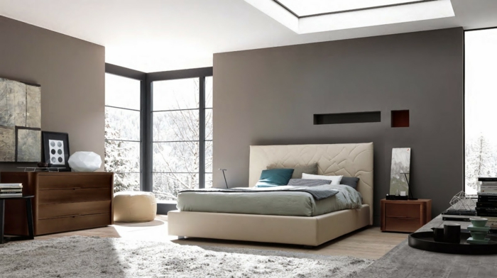 живи идеи спалня модерен дизайн сив стенен килим