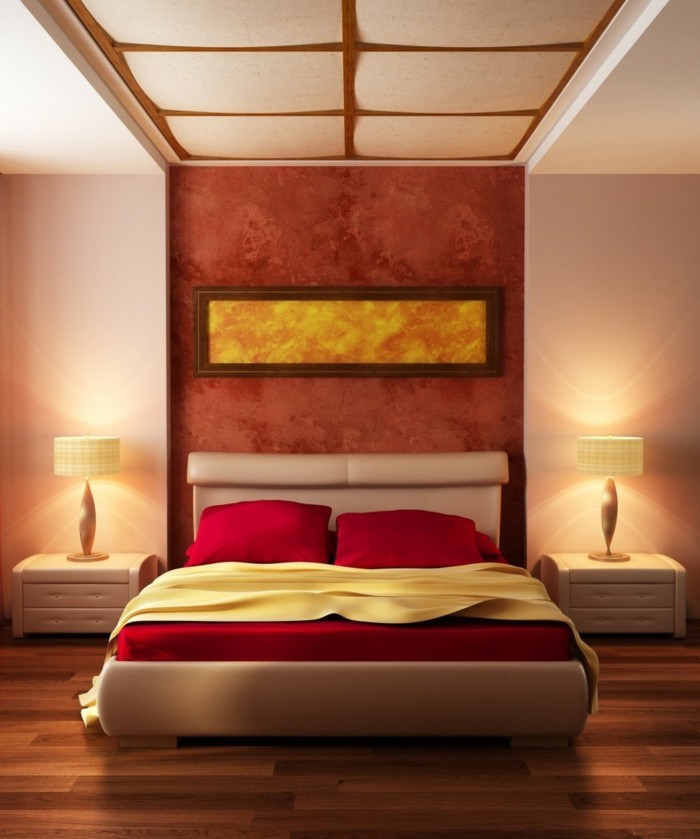 Living ιδέες Υπνοδωμάτιο Όμορφο τοίχο Accent Accent Red Bedding