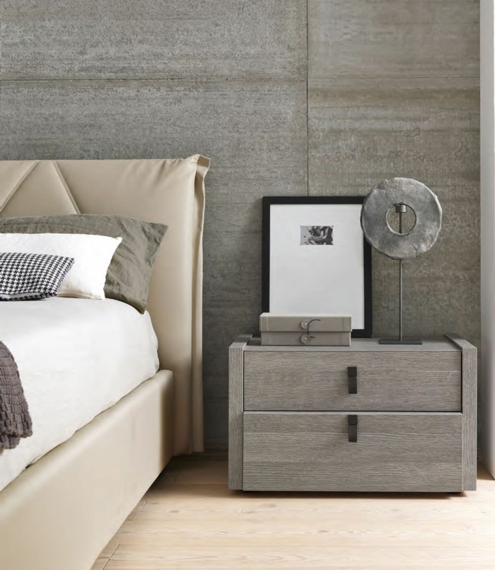 Жилищни идеи спалня красива стена дизайн в сиво бежово легло