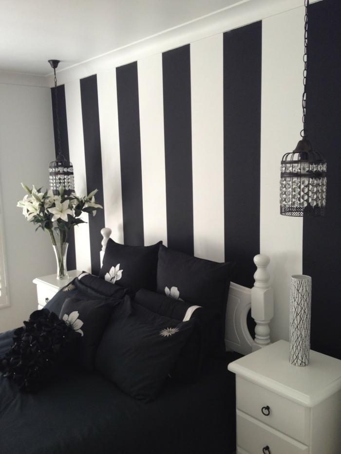 家居装饰卧室黑色寝具墙壁壁纸条纹