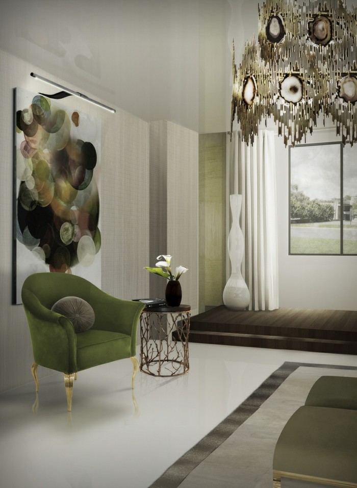 kodin sisustus olohuone fancy seinä suunnittelu ja tyylikäs huonekalut