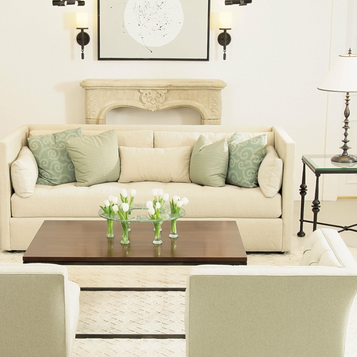 nábytek nápady bydlení nápady obývací pokoj béžový stolní dekorace tulipány jasně prostorné