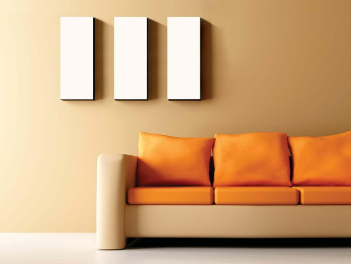 obývací pokoj obývací pokoj stěny béžová oranžová hodit polštář