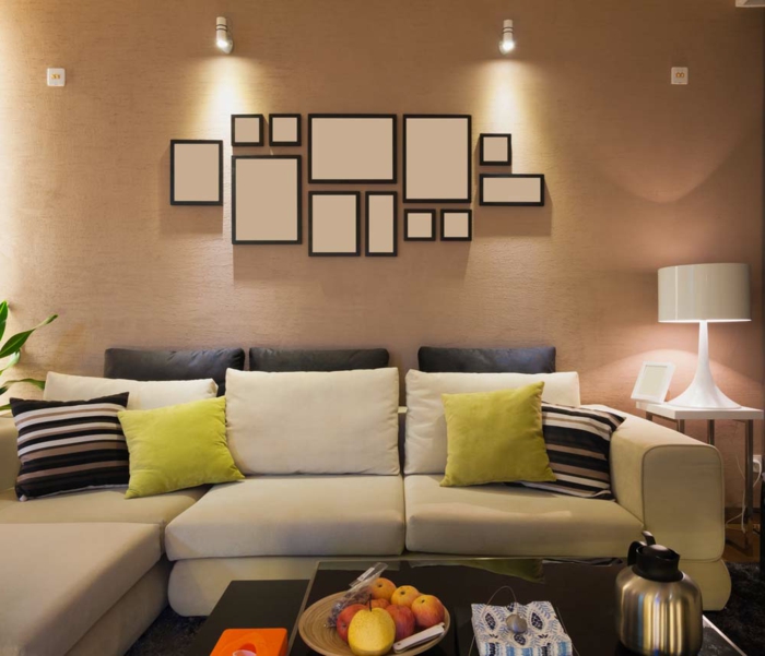 domácí dekor obývací pokoj stěna design béžové hodit polštář rostliny