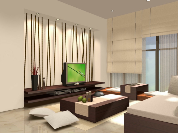 živé nápady obývací pokoj dlažba béžové stěny tv