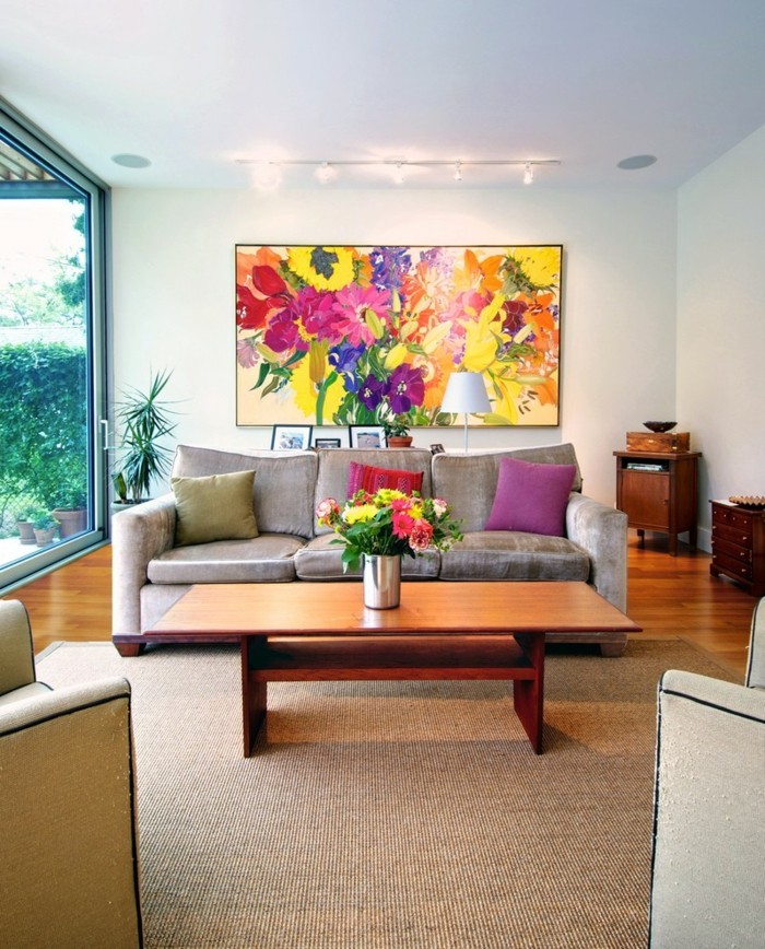 الأفكار الحية غرفة المعيشة جدارية ملونة مع الزهور