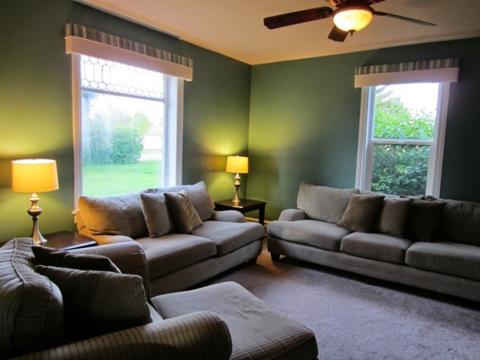 客厅客厅绿色墙壁优雅地毯地板