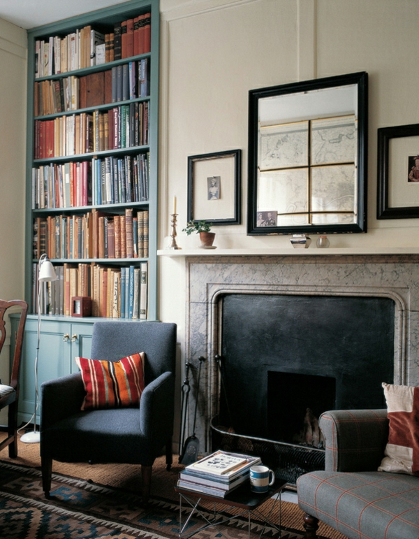 ζουν ιδέες σαλόνι εξοχικό στυλ τζάκι αγγλικό στυλ βιβλιοθήκη ξύλινη βιβλιοθήκη σπίτι