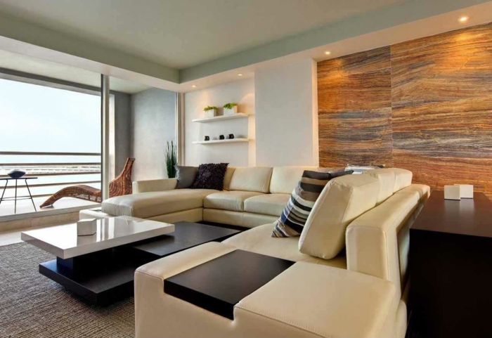 živé nápady obývací pokoj moderní stěna design elegantní kožený nábytek