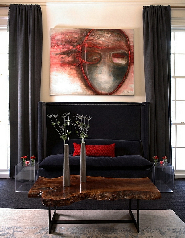 غرفة المعيشة غرفة المعيشة ريفي طاولة خشبية أريكة سوداء