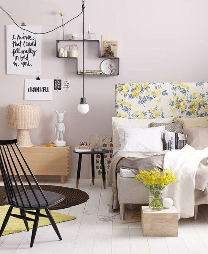 Flat sisustus ideoita makuuhuone koristeltu vintage kukka kuvio
