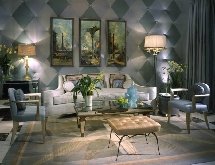 Ideas de decoración plana estilo art deco de la sala de estar