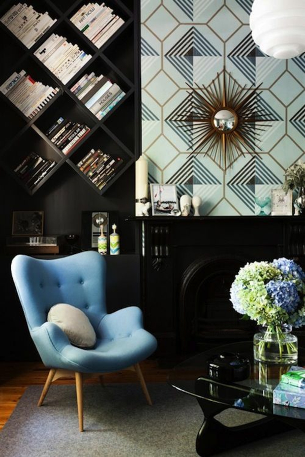 apartamento interior ideas sillón azul
