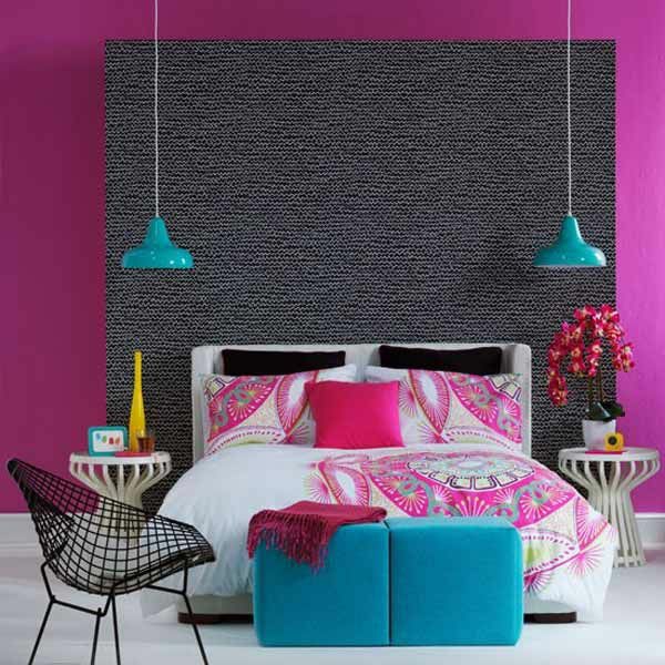 apartment design ideas bedroom pendant lights bed bench blue
